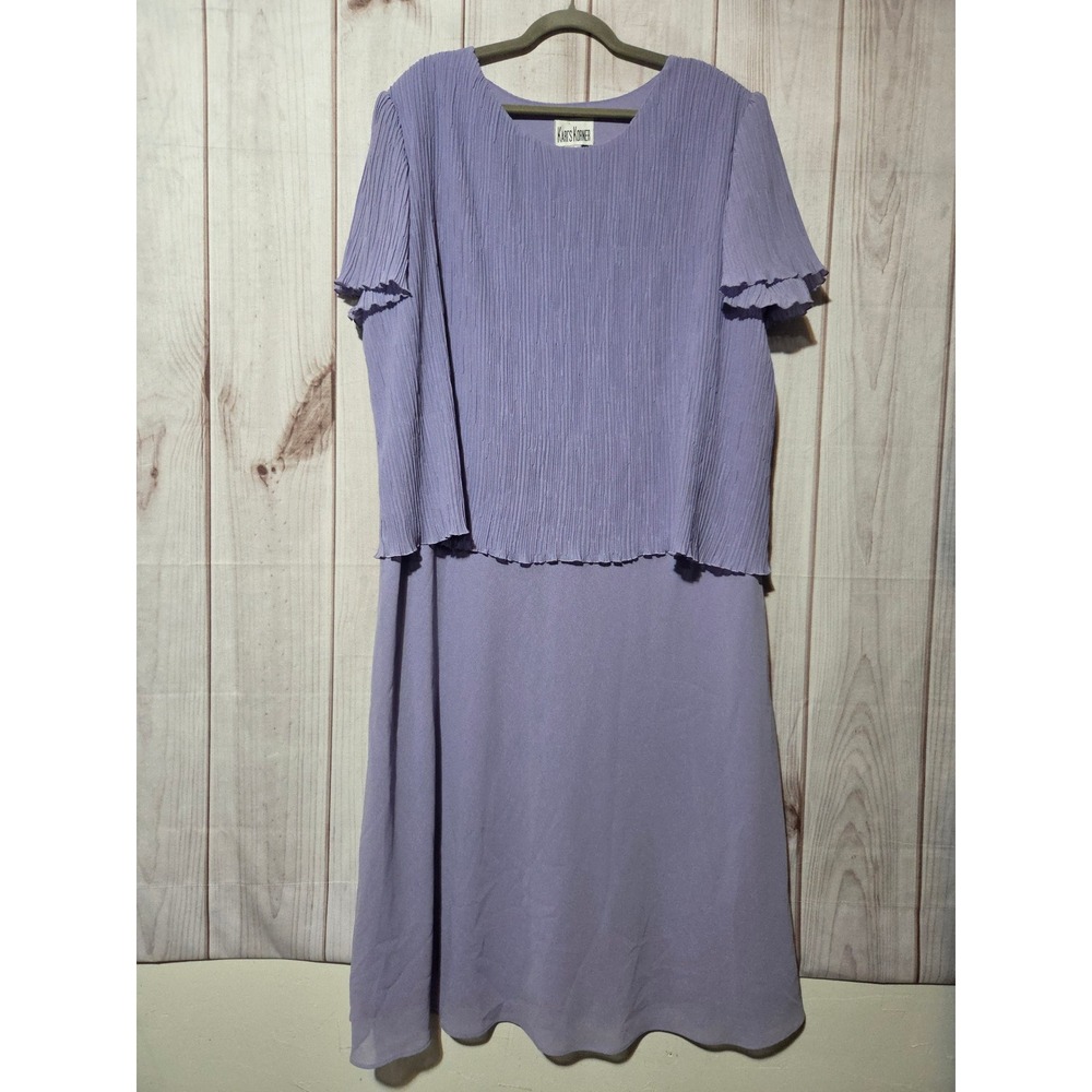 Karis Korner Lavender Pleated Crinkle Maxi Dress Size 24W Purple Short Sleeve